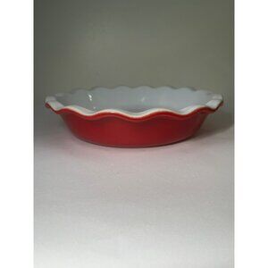 Emile Henry Red Pie‎ Dish Stoneware 9" x 2" Ruffled Edge Baking France